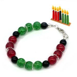 🎉Host Pick🎉 Kwanzaa bracelet green, red, black, lobster clasp. Holiday.